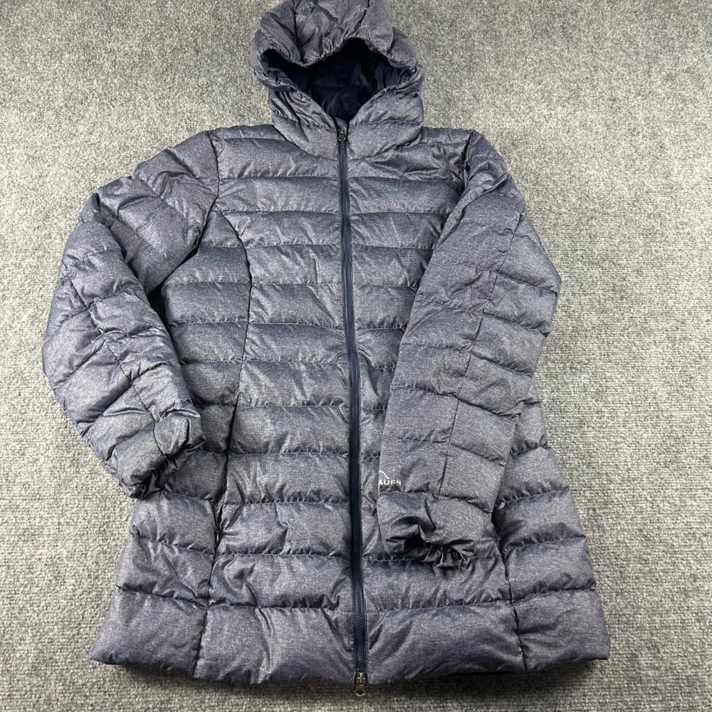 Eddie Bauer Puffer Jacket Womens Medium Blue Down‎ Hooded Quilted Full Zip Coat